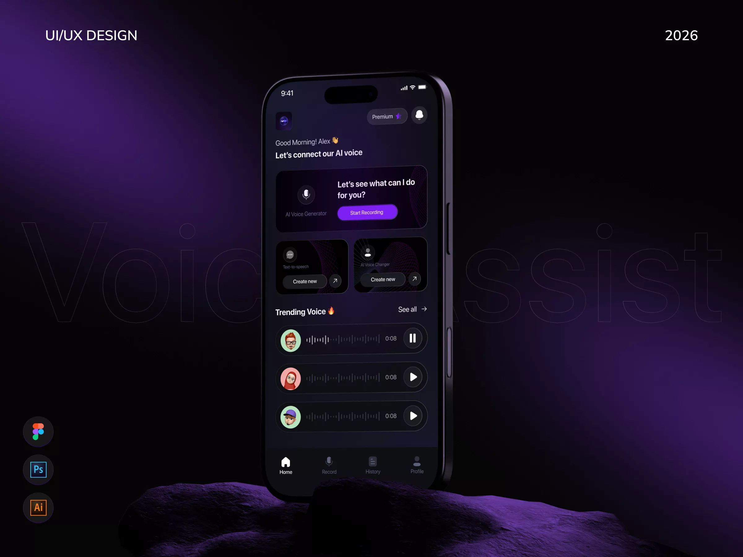 VOICE ASSIST – AI VOICE CHANGER MOBILE APP DESIGN
